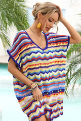Crochet V-Neck Beach Cover-Up Dress in Green - View 6 | TEVQA