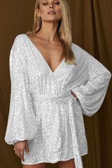 Sequin Puff Sleeve Mini Dress - View 22 | TEVQA
