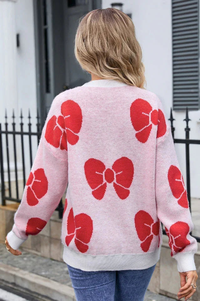 Pink bow knit sweater - View 10 | TEVQA
