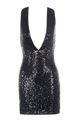 Bellamy Black Deep V Sequin Dress | Dress In Beauty