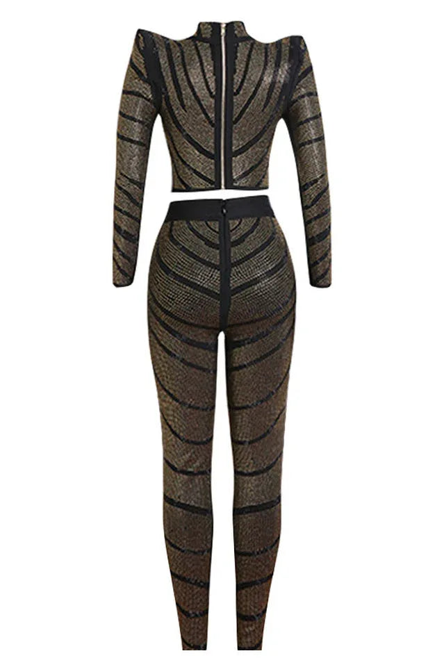 Agatha Long Sleeve Rhinestone Pantsuit Set - View 12 | TEVQA