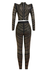 Agatha Long Sleeve Rhinestone Pantsuit Set - View 12 | TEVQA