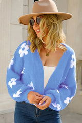 Fuzzy Floral Knit Cardigan - View 8 | TEVQA