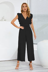 V-Neck Pleats Belted Jumpsuit | Dress In Beauty