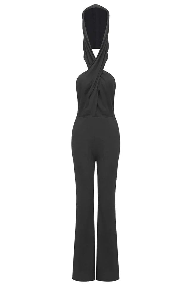 Backless Hooded Jumpsuit With Slip Pockets - TEVQA
