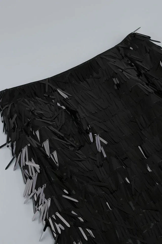 Aleyna Feather Top + Sequin Skirt Set - TEVQA