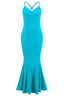 front view of a turquoise mermaid dress