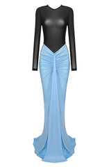 Satin Maxi Dress with High Neckline - View 15 | TEVQA