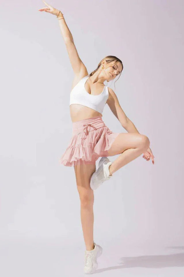Pirouette Skort with Ruffled Tulle and Drawstring Waist - View 18 | TEVQA