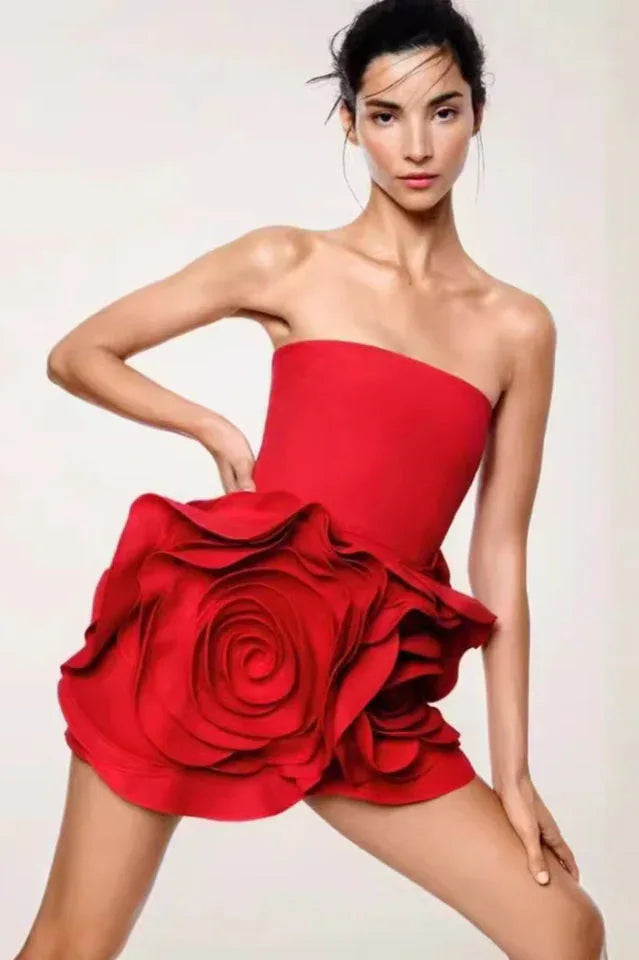Ayat Strapless Flower Mini Dress - TEVQA