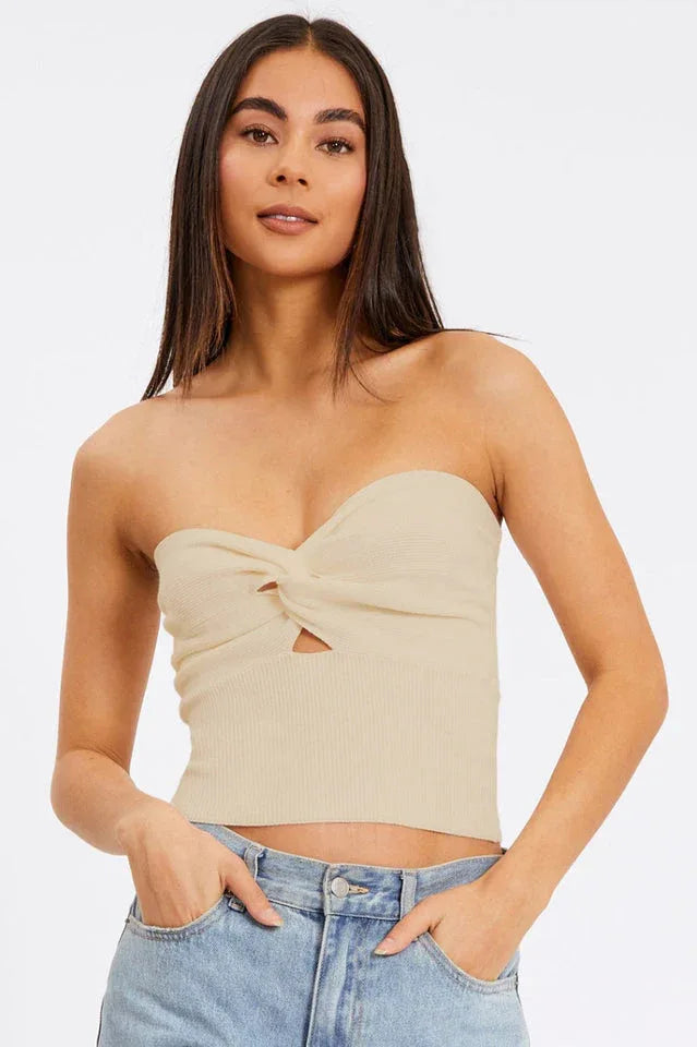 Merlaine Strapless Knotted Knit Crop Top - View 9 | TEVQA