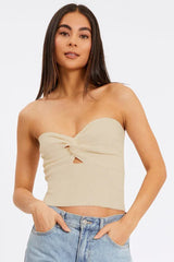 Merlaine Strapless Knotted Knit Crop Top - View 9 | TEVQA
