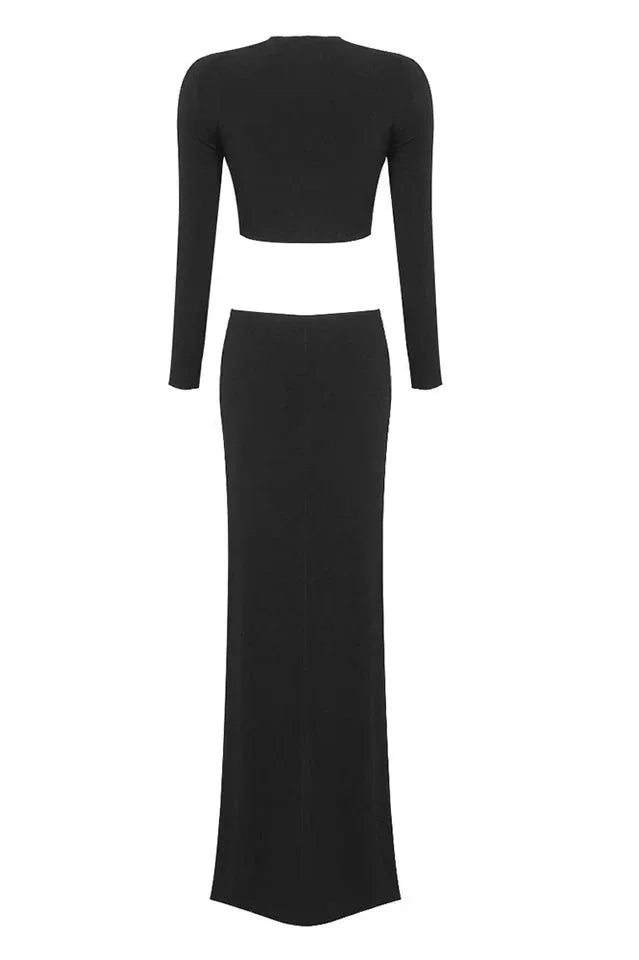 Black stretch cady maxi dress - View 14 | TEVQA