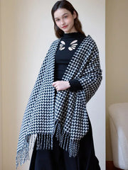 Oversized Faux Cashmere Houndstooth Scarf - TEVQA