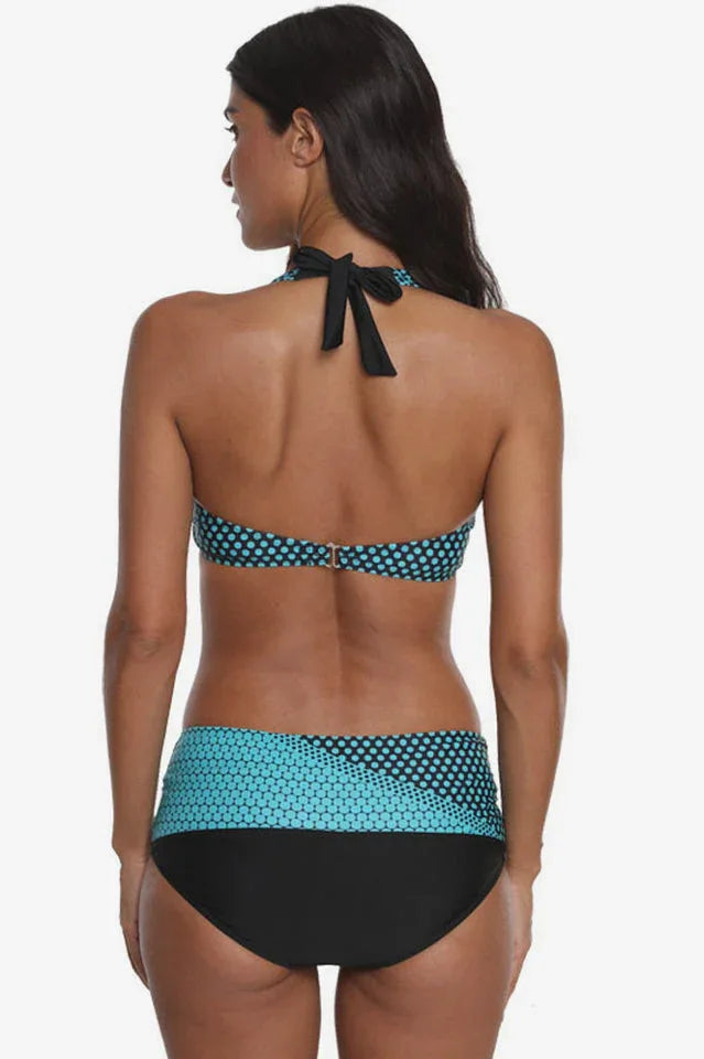 Plus size two-piece swimsuit with halter neck and high-waisted bottoms - View 22 | TEVQA