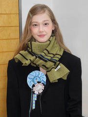 Striped Cashmere-Feel Scarf Pine Green