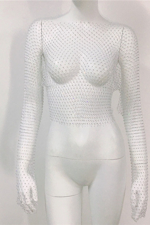 Crystal Diamond See Through Crop Top | Dress In Beauty