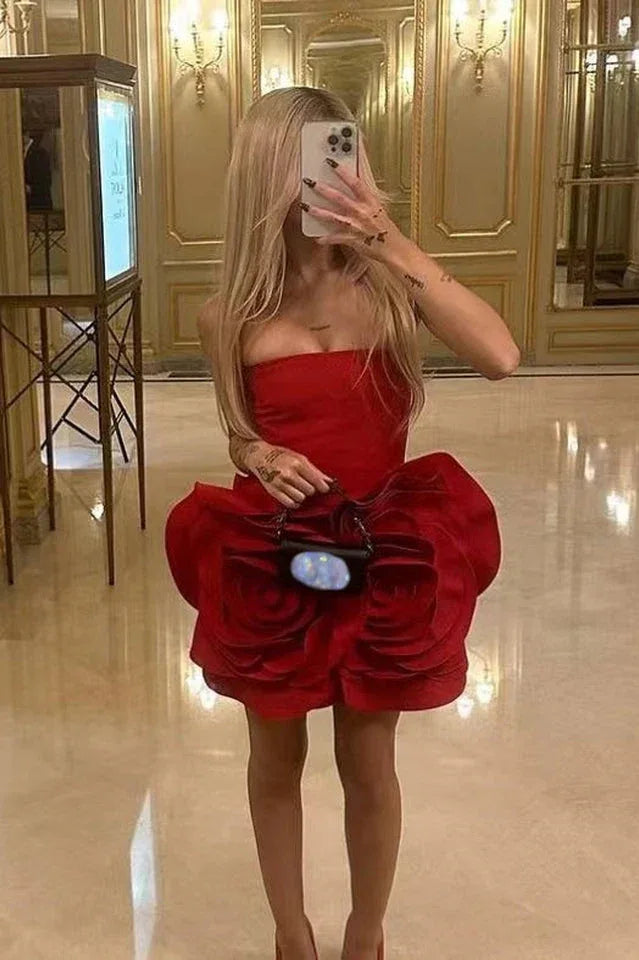 Ayat Strapless Flower Mini Dress - TEVQA