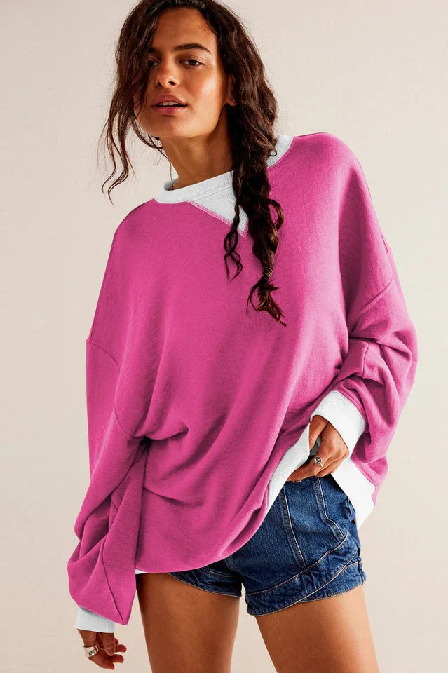 Comfy Chic Contrast Trim Oversized Sweatshirt - TEVQA