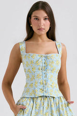 Vintage Floral Print Top + Skirt Set - TEVQA