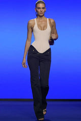 Beige Sculpting Corset Waist Tank Top - TEVQA