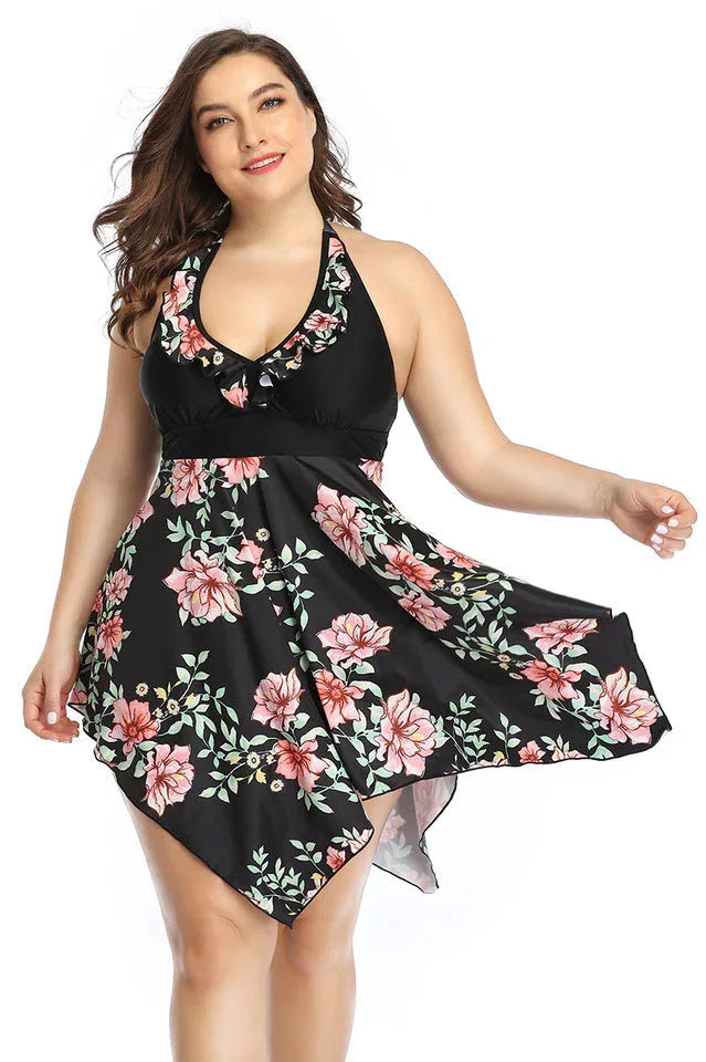 Plus Size Tankini Swimsuit with Skirt - View 16 | TEVQA