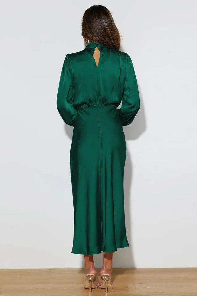 High Neck Satin Midi Dress - View 6 | TEVQA