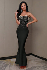 Pearl embellished mermaid gown - View 7 | TEVQA