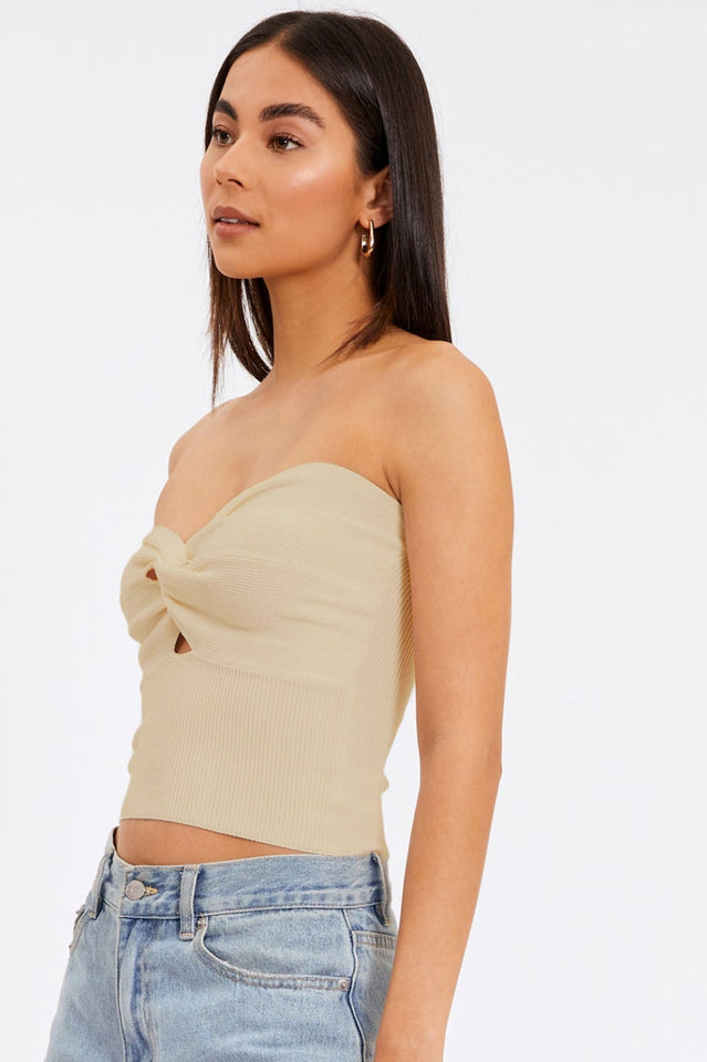 Merlaine Strapless Knotted Knit Crop Top | Dress In Beauty