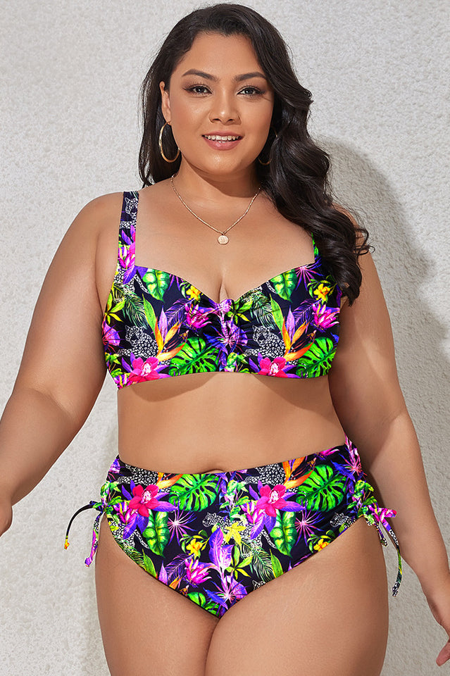 (L-4XL) Floral Adjustable Side Bikini Set | Dress In Beauty