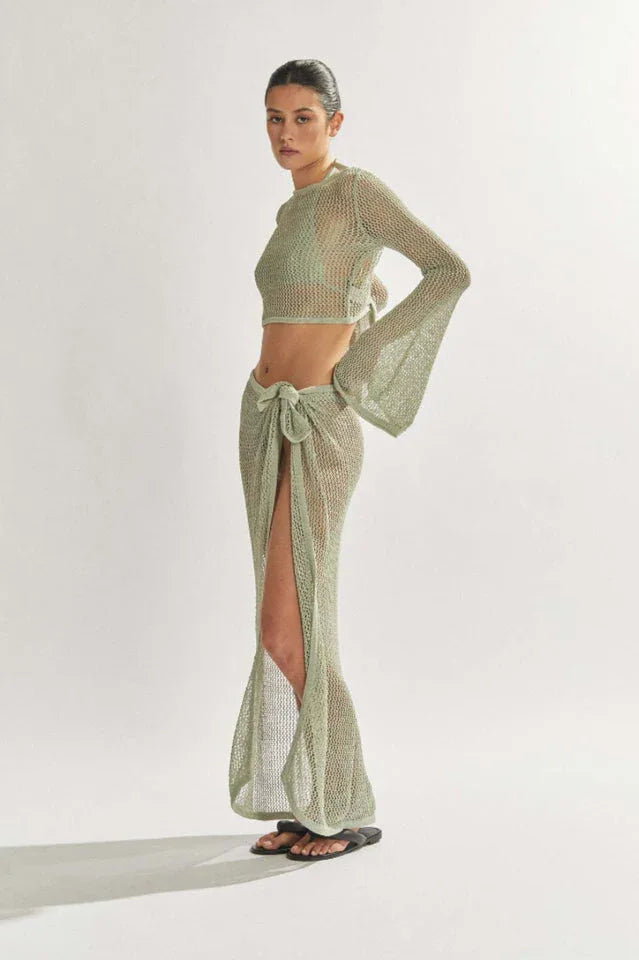 Crochet knit set with maxi skirt and cropped top - View 11 | TEVQA
