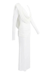 White long sleeve maxi dress with cowl neck - View 12 | TEVQA