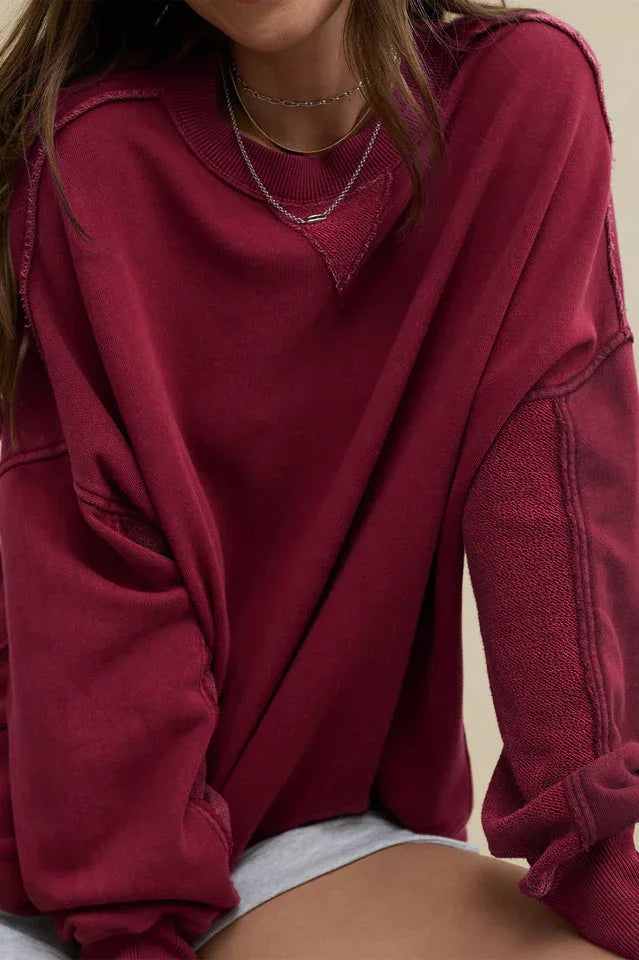 Comfy Chic Raw Seam Oversized Sweatshirt - TEVQA