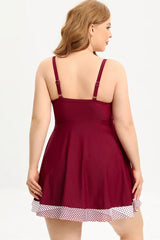 Back view of plus-size burgundy swim dress