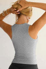 Jet Black Notched Neck Ribbed Tank Top - View 12 | TEVQA