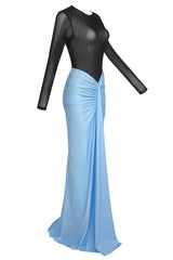 Satin Maxi Dress with High Neckline - View 16 | TEVQA