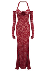 Marjorie Red Rose Lace Halter Maxi Dress | Dress In Beauty