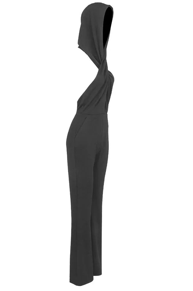 Backless Hooded Jumpsuit With Slip Pockets - TEVQA