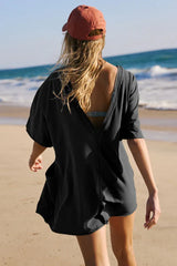 Oversized Crew Neck Romper with Open Back - View 20 | TEVQA