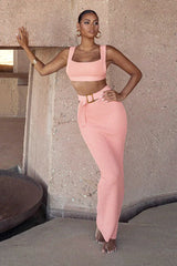 Ribbed knit cut-out belted dress set - View 8 | TEVQA