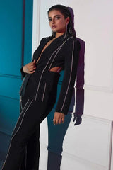 Women's Textured Blazer and Wide-Leg Pants Set - View 15 | TEVQA