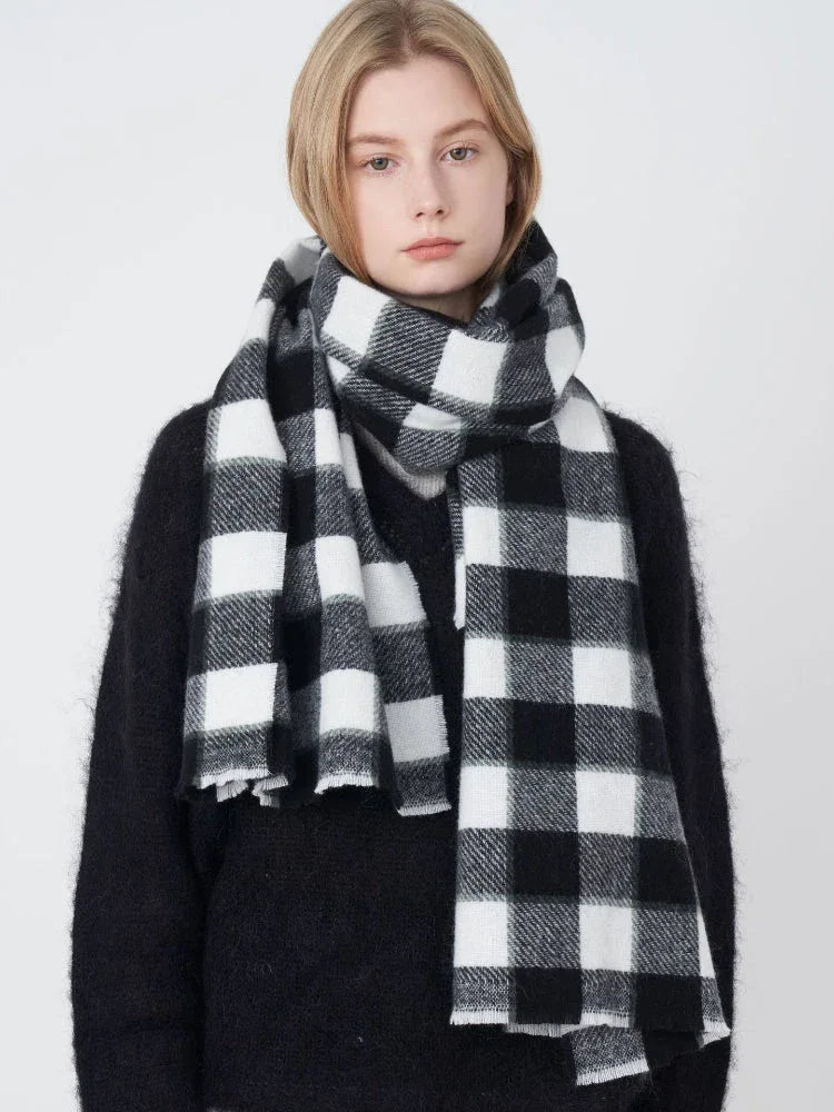 Unisex Black & White Buffalo Plaid Scarf - TEVQA