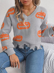 Distressed Pumpkin Knit Sweater - View 9 | TEVQA