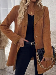 Vintage Chic Faux Suede & Shearling Mid-Length Coat - TEVQA