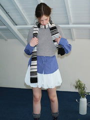 Soft Wool Blend Striped Knit Scarf