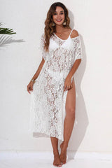 Lace Kimono Sleeve Cover Up in White - View 13 | TEVQA