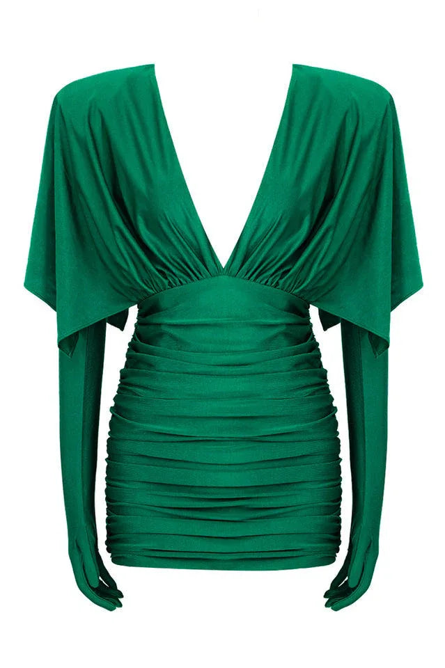 Eirak Ruched Mini Dress with Integrated Gloves - View 16 | TEVQA