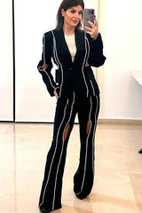 Women's Textured Blazer and Wide-Leg Pants Set - View 16 | TEVQA