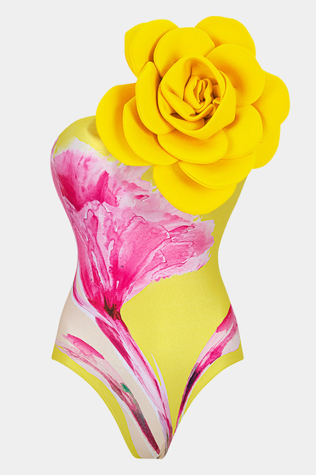 3D Flower One Shoulder Swimsuit & Skirt Set | Dress In Beauty