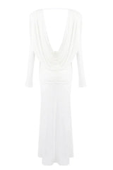 White long sleeve maxi dress with cowl neck - View 13 | TEVQA